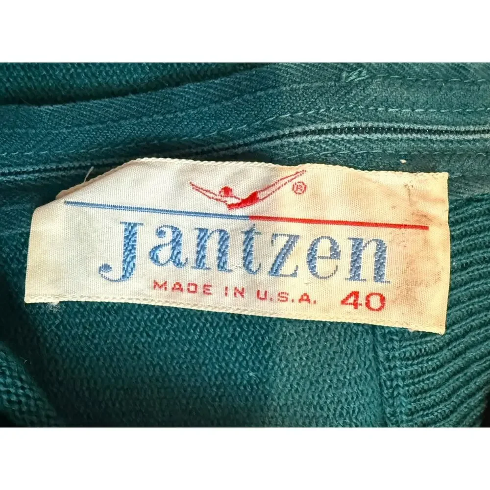 Vintage 1960s 70s Jantzen Green Mock Neck Sweater Men’s M Made USA